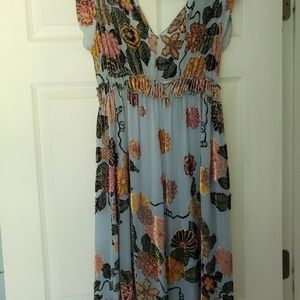 Hale Bob Blue Sheer Velvet floral dress M